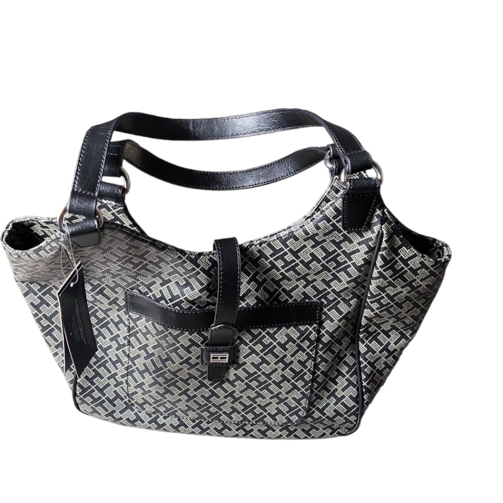 Tommy Hilfiger black gray tote handbag